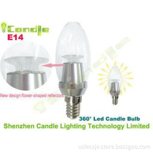 High Brightness Clear Cover 3 Watt Dim Led Candle Lamp E14